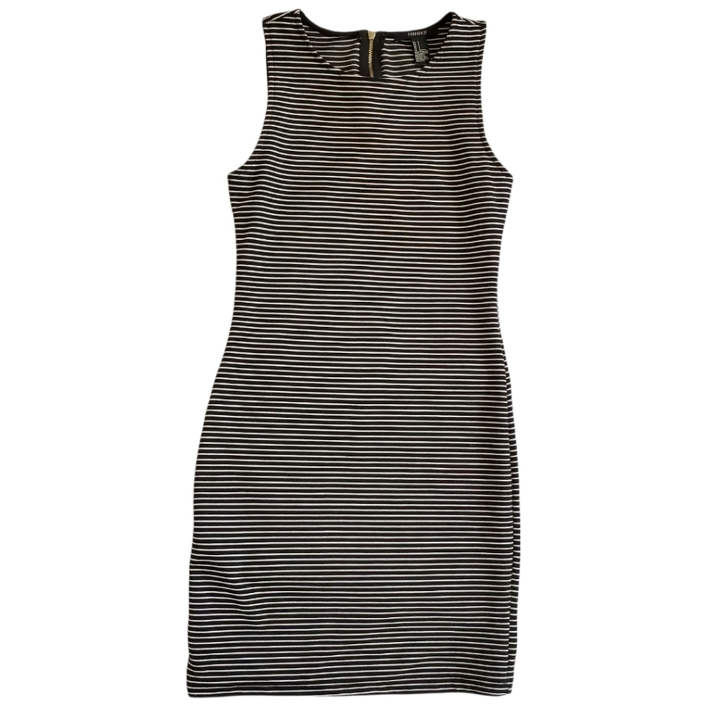 Forever 21 Black and White Striped Sleeveless Dress Size Small